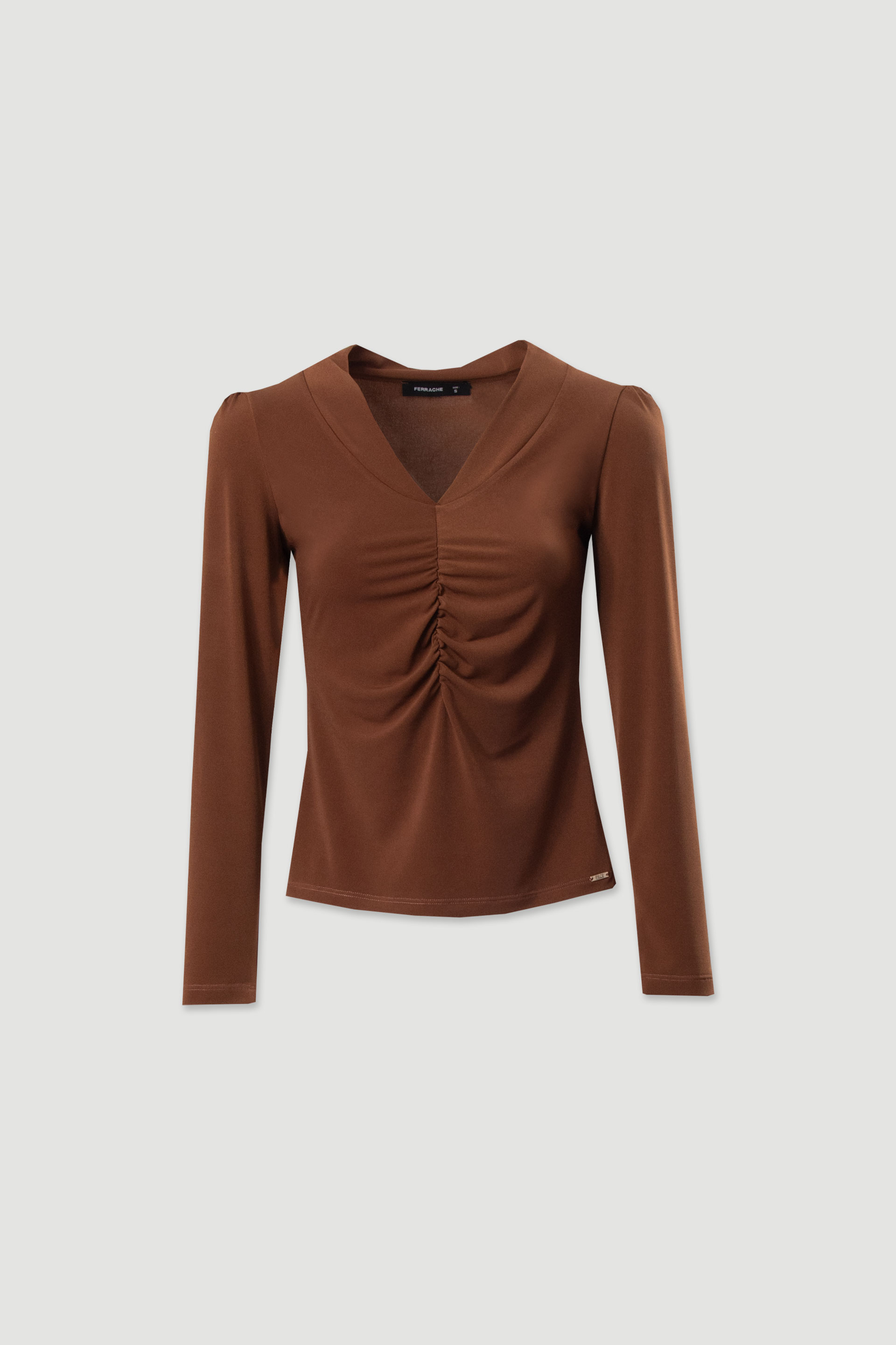 Camisola de malha com franzido frontal e ombros almofadados