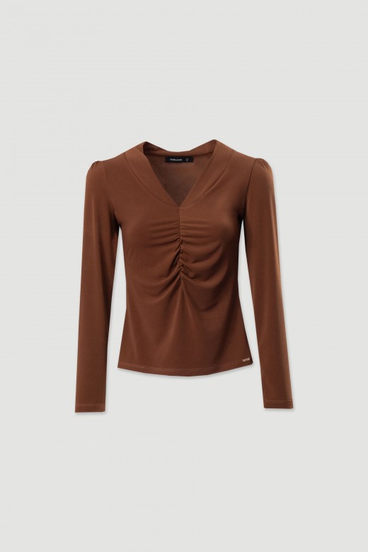 Camisola de malha com franzido frontal e ombros almofadados