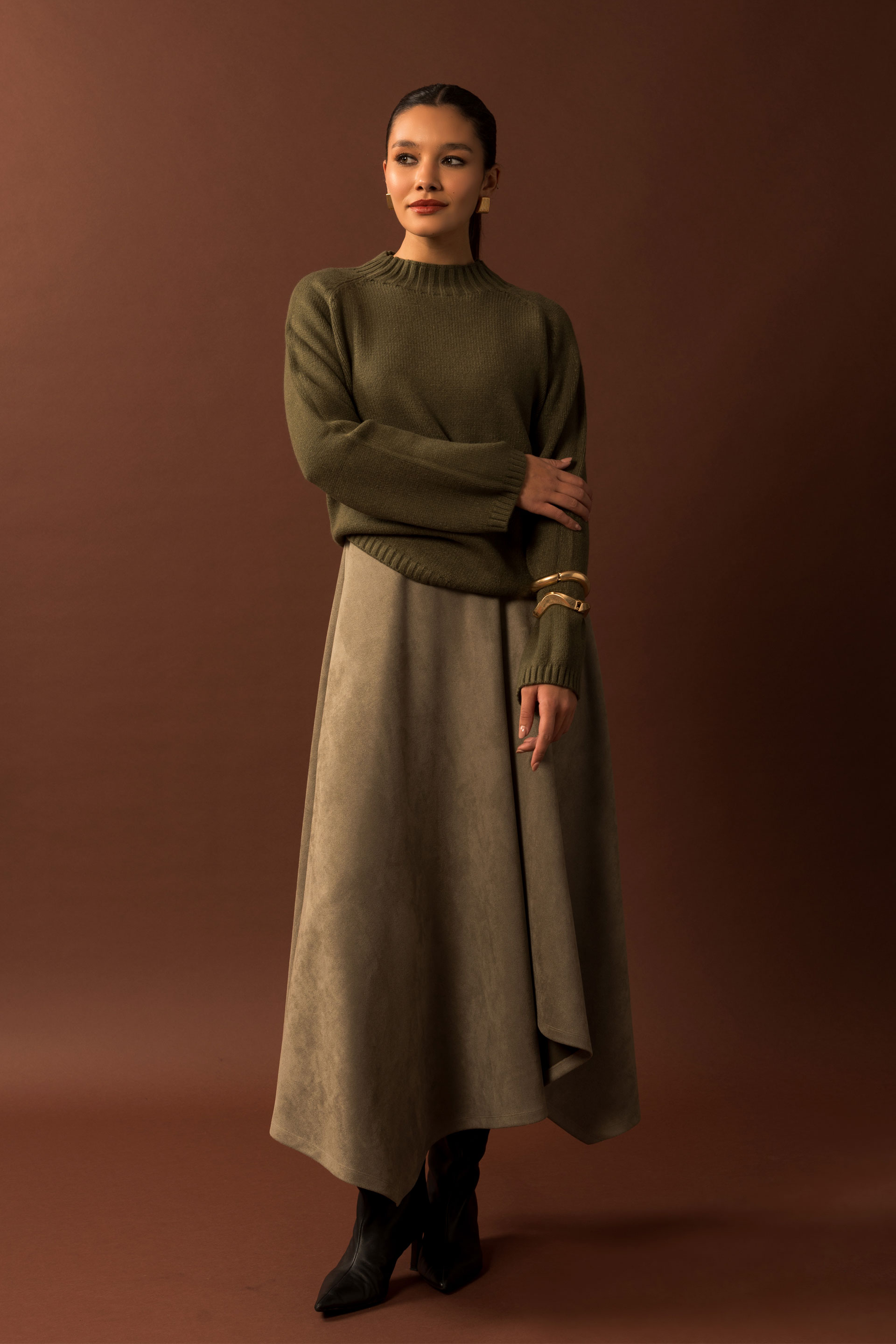 Vestido assimétrico sem mangas em pele de pêssego