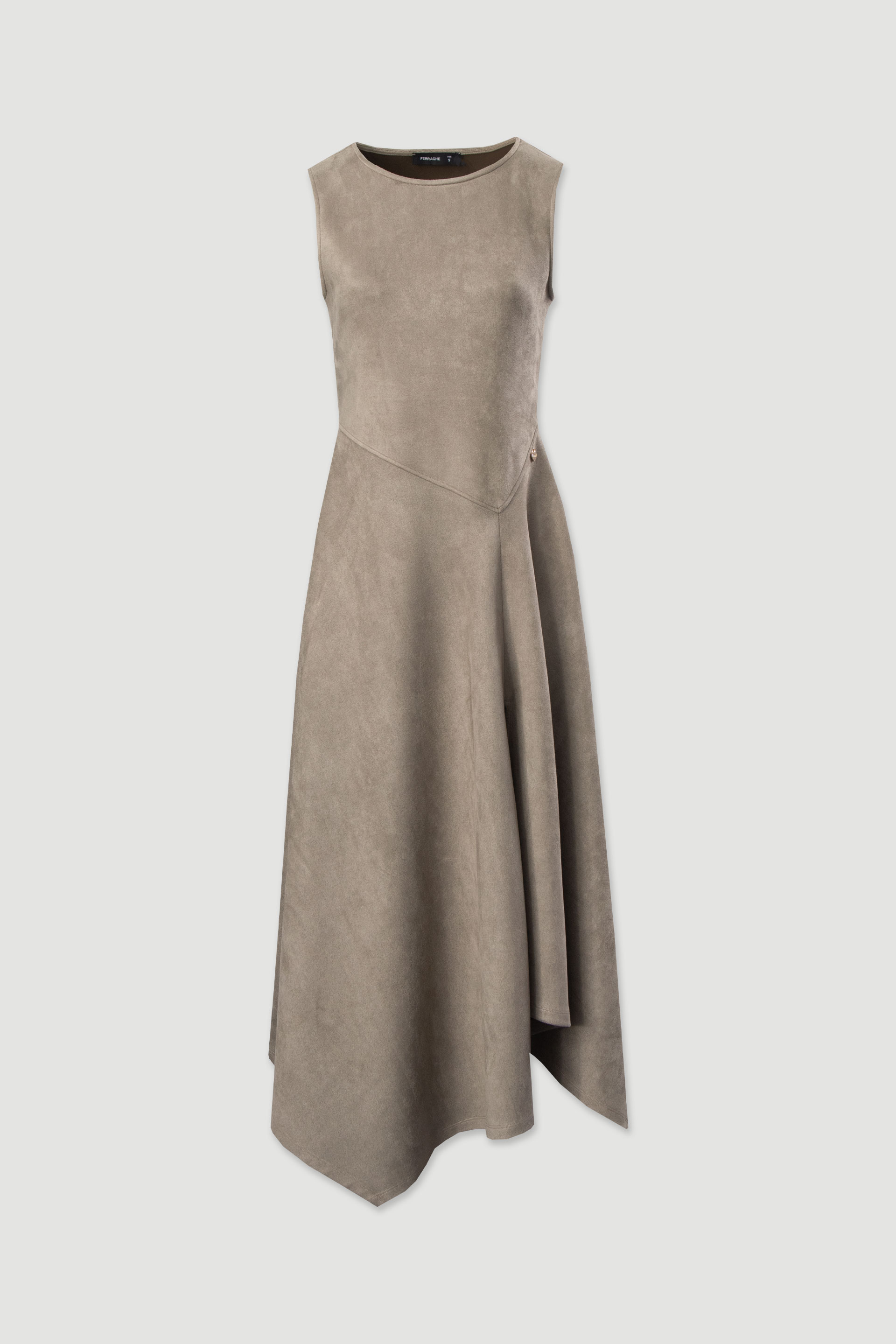 Vestido assimétrico sem mangas em pele de pêssego