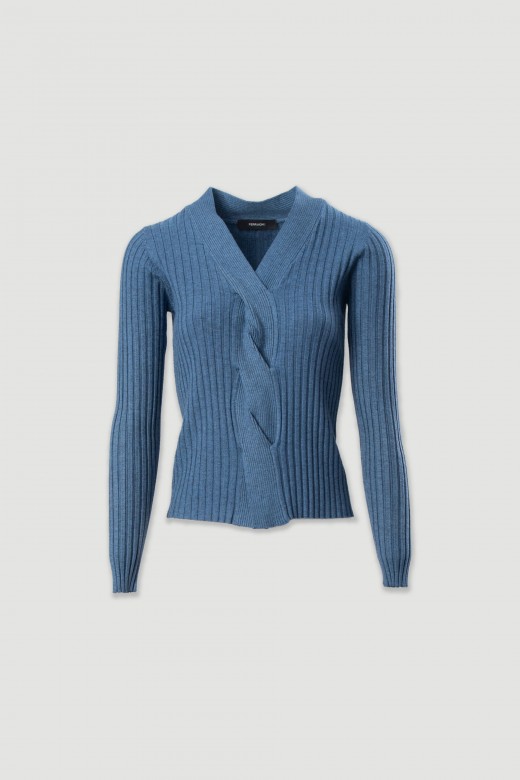 Camisola de malha com entrançado na frente Camisola de malha com entrançado na frente