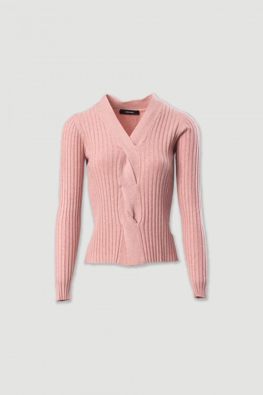 Camisola de malha com entrançado na frente Camisola de malha com entrançado na frente