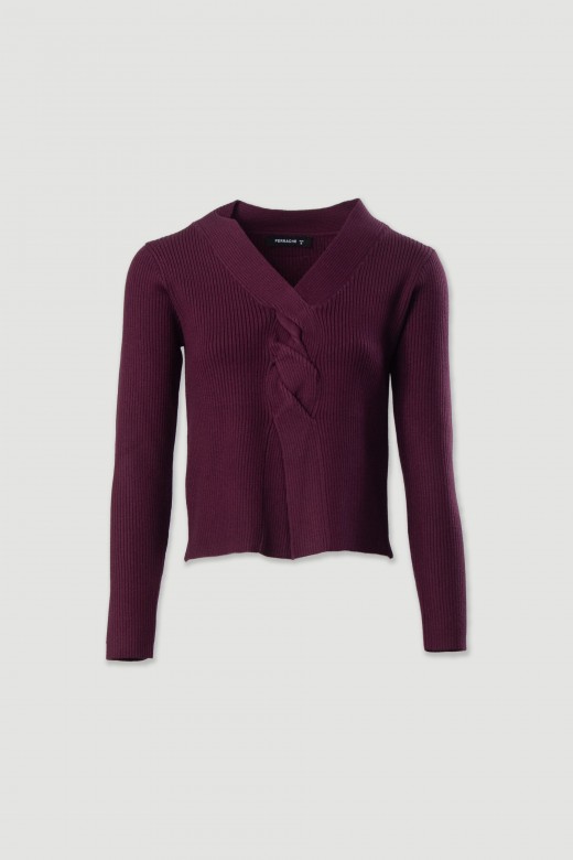 Camisola de malha com pormenor entrançado Camisola de malha com pormenor entrançado