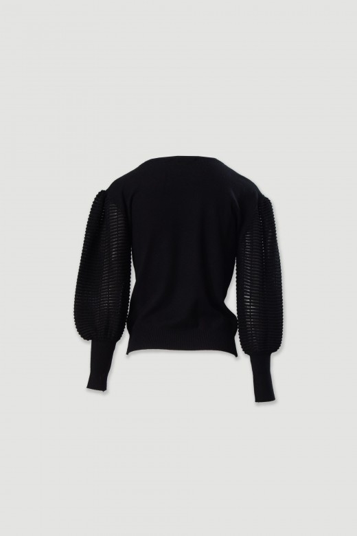 Camisola em malha com mangas em organza Camisola em malha com mangas em organza