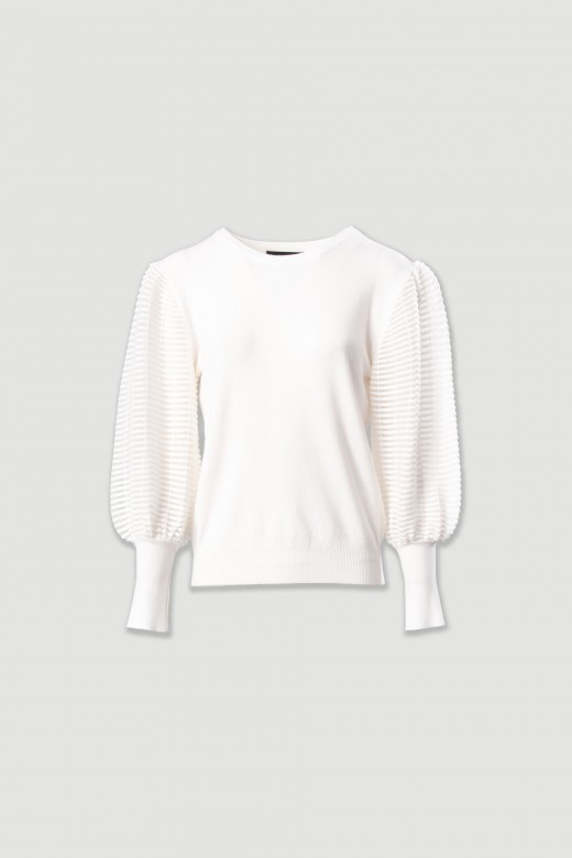 Camisola em malha com mangas em organza Camisola em malha com mangas em organza