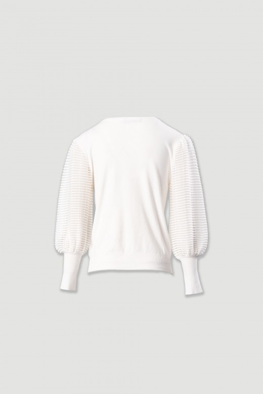 Camisola em malha com mangas em organza Camisola em malha com mangas em organza