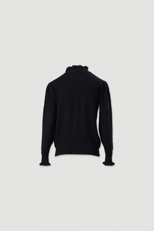 Camisola de malha com gola alta franzida Camisola de malha com gola alta franzida