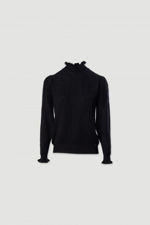 Camisola de malha com gola alta franzida Camisola de malha com gola alta franzida