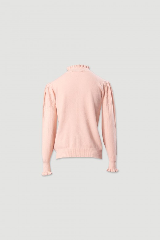 Camisola de malha com gola alta franzida Camisola de malha com gola alta franzida