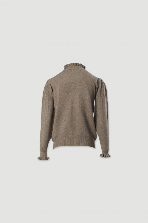 Camisola de malha com gola alta franzida Camisola de malha com gola alta franzida