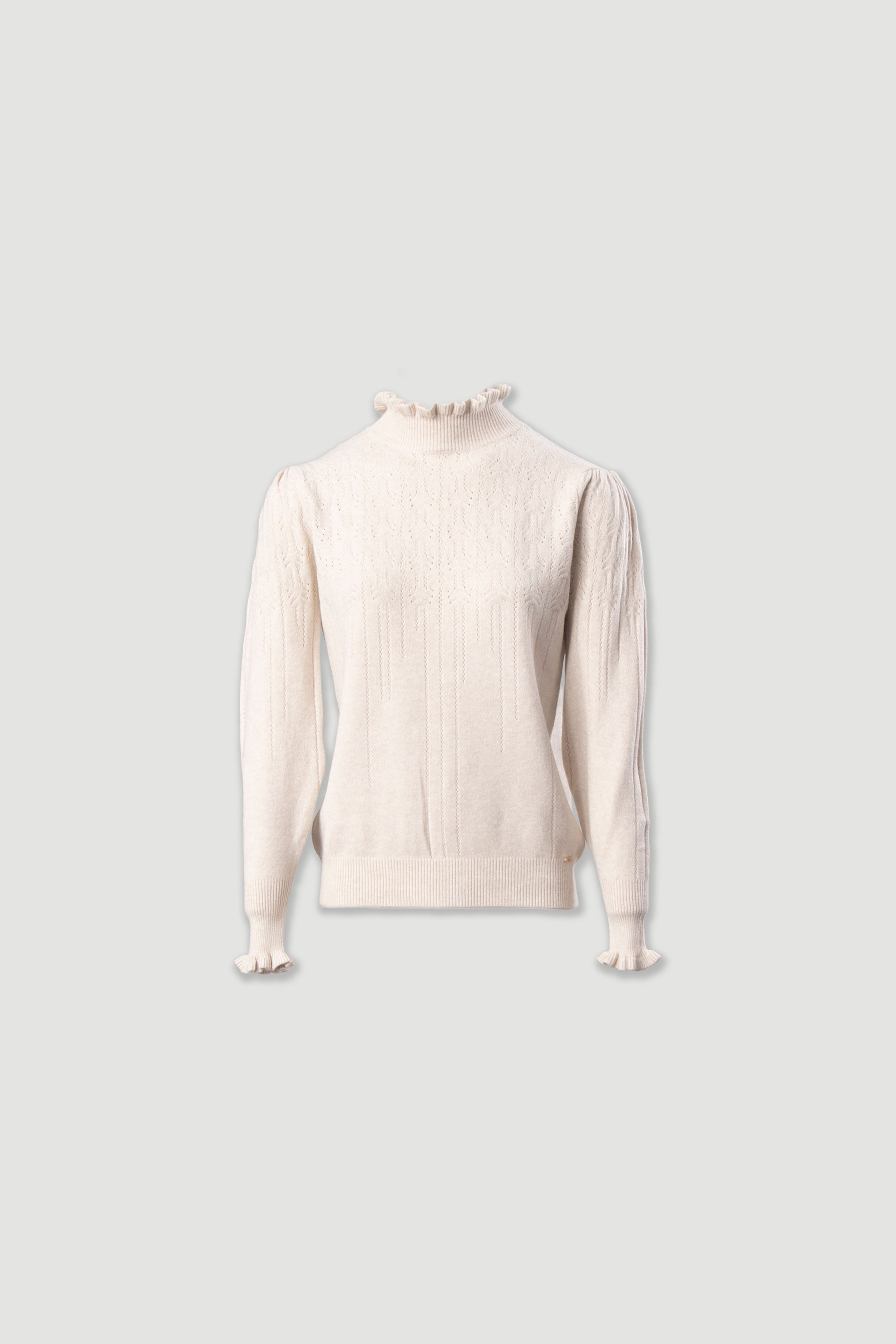 Camisola de malha com gola alta franzida