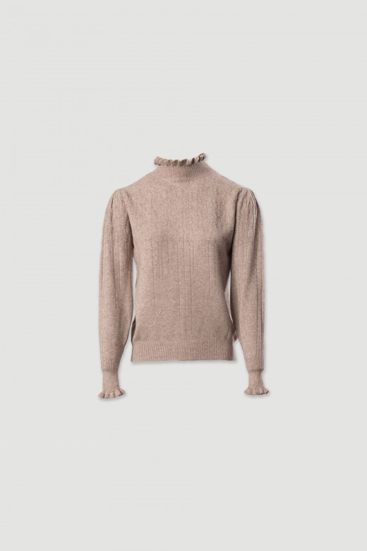 Camisola de malha com gola alta franzida Camisola de malha com gola alta franzida