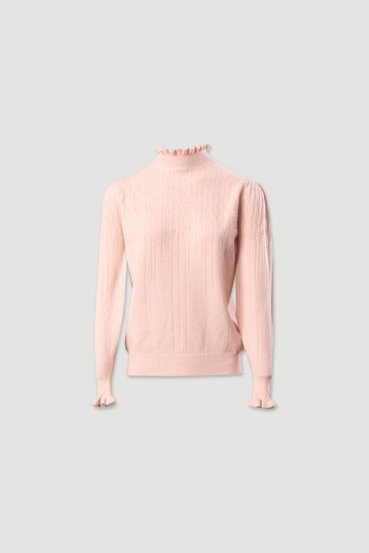 Camisola de malha com gola alta franzida Camisola de malha com gola alta franzida