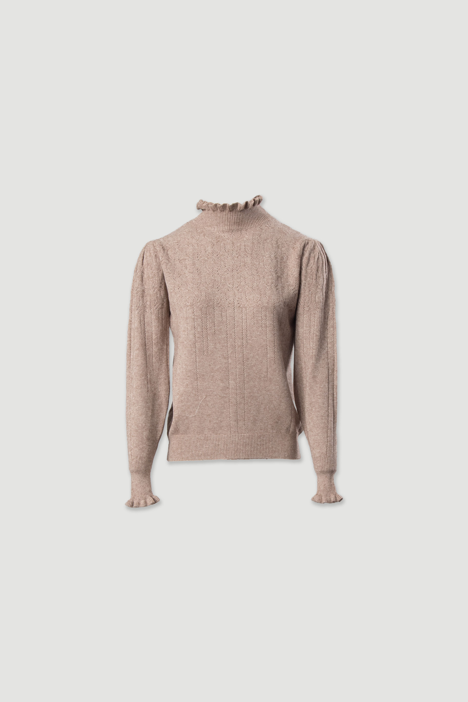 Camisola de malha com gola alta franzida