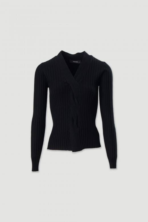 Jersey de punto canalé con escote en v Jersey de punto canalé con escote en v
