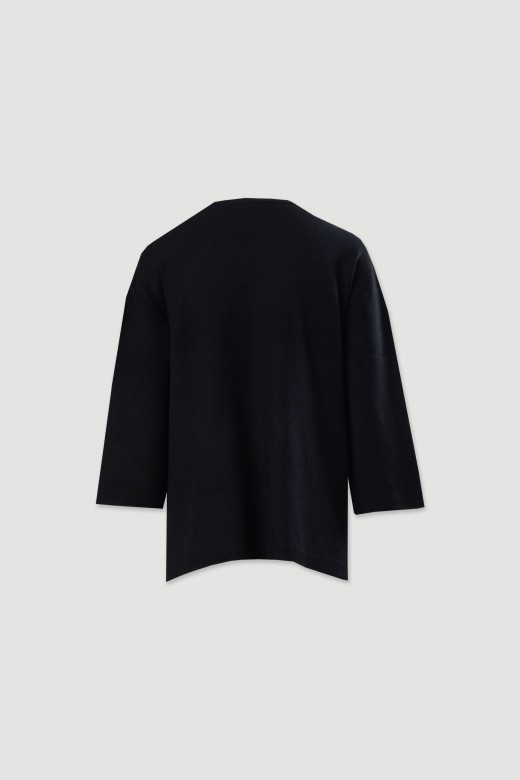 Camisola de malha fluída com botões nas mangas Camisola de malha fluída com botões nas mangas