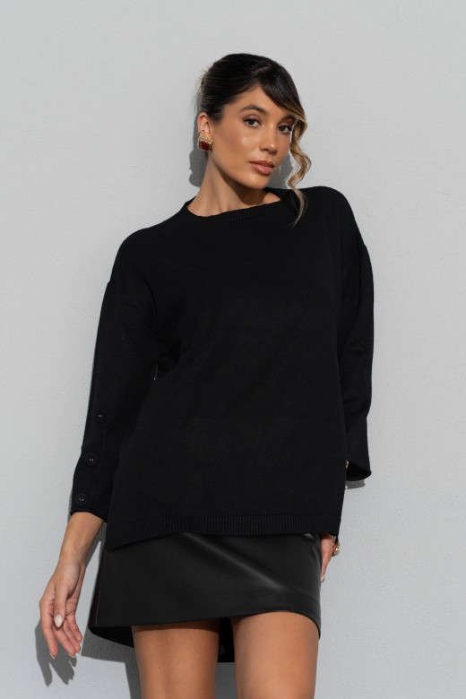 Camisola de malha fluída com botões nas mangas Camisola de malha fluída com botões nas mangas