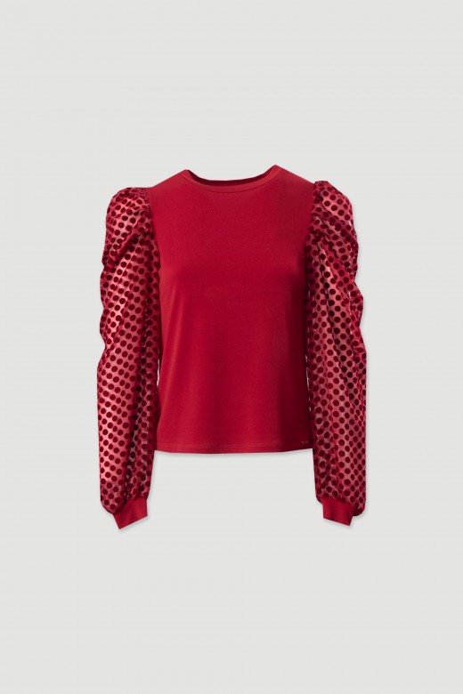 Jersey con mangas de tul en relieve Jersey con mangas de tul en relieve