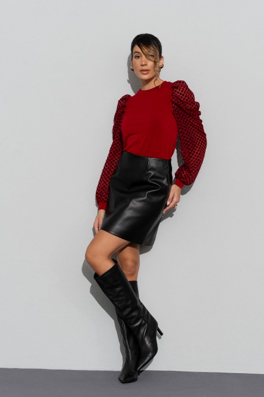 Jersey con mangas de tul en relieve Jersey con mangas de tul en relieve