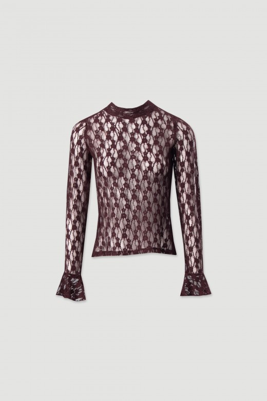 Blusa em renda com manga comprida Blusa em renda com manga comprida