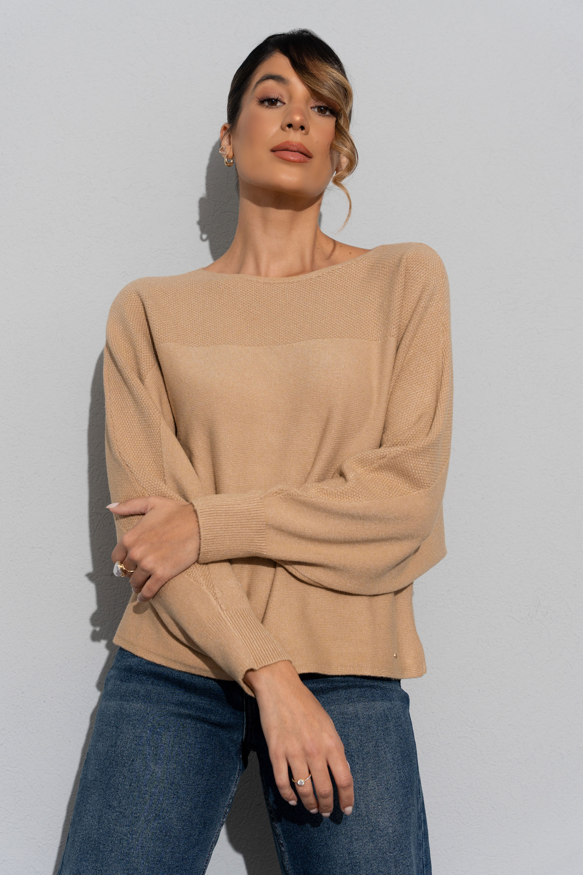 Wide-sleeve knit sweater