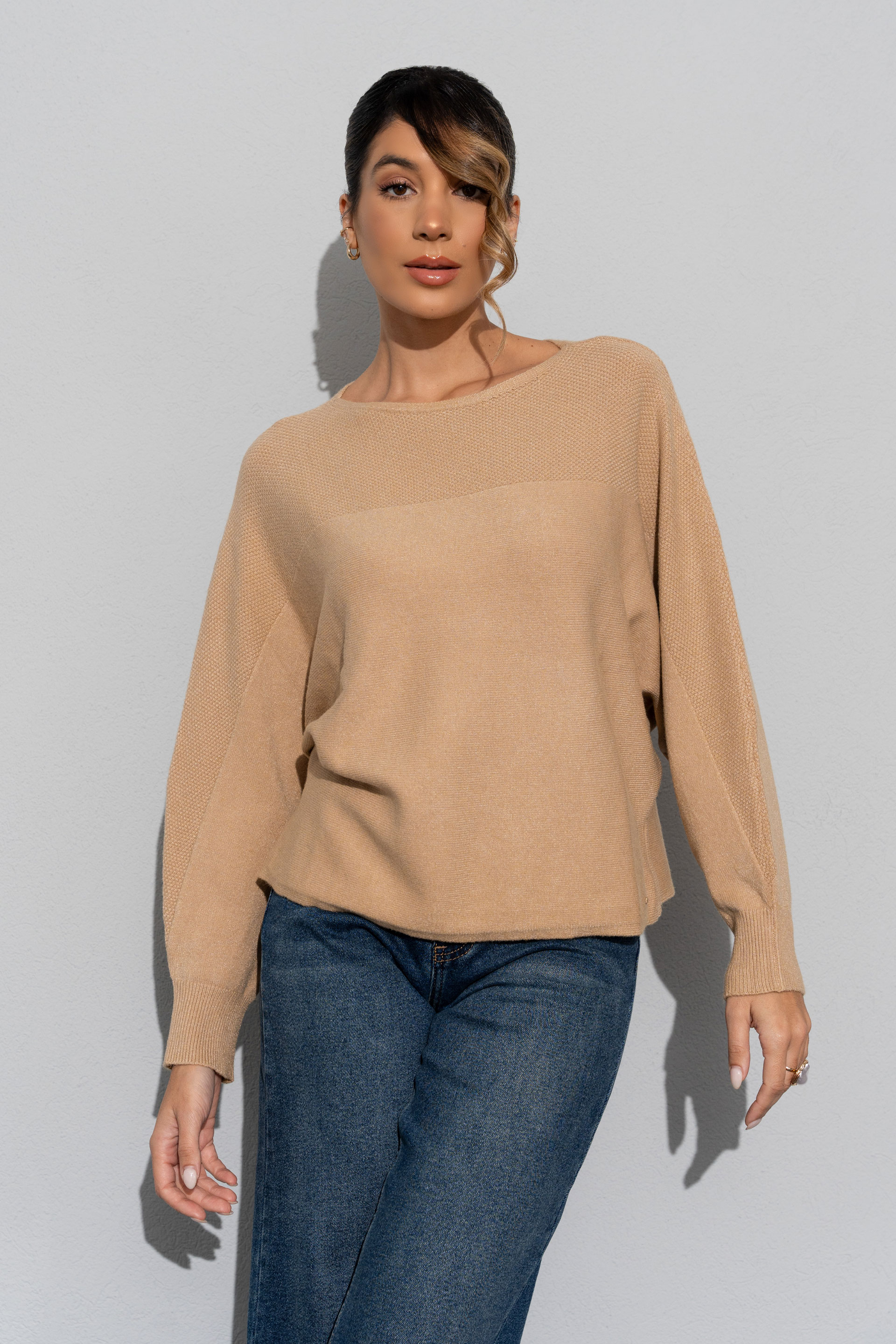 Wide-sleeve knit sweater