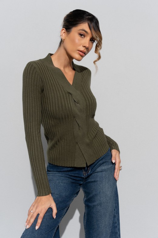 Ribbed knit sweater with v-neck Ribbed knit sweater with v-neck