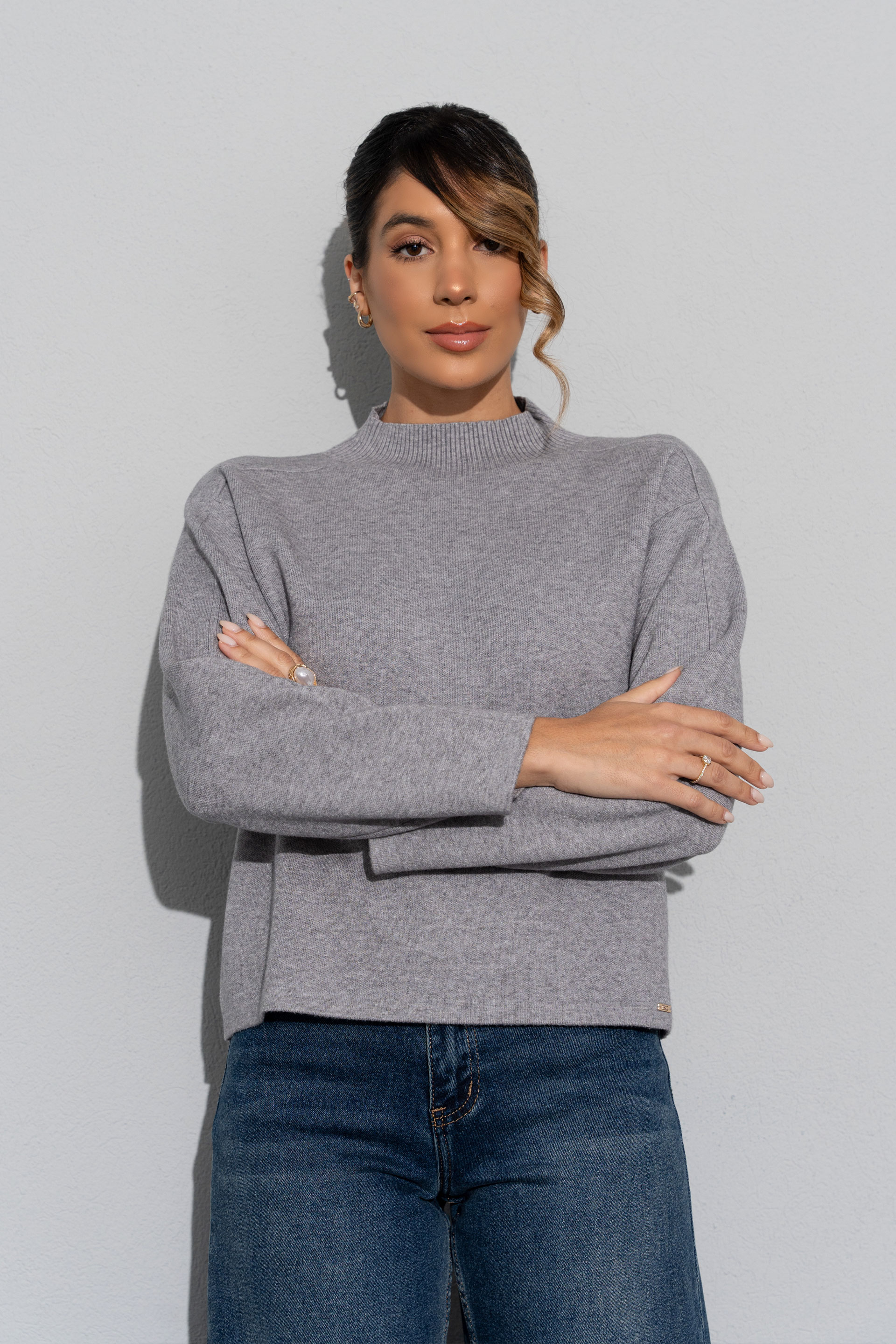 Camisola de malha com ombros descaídos