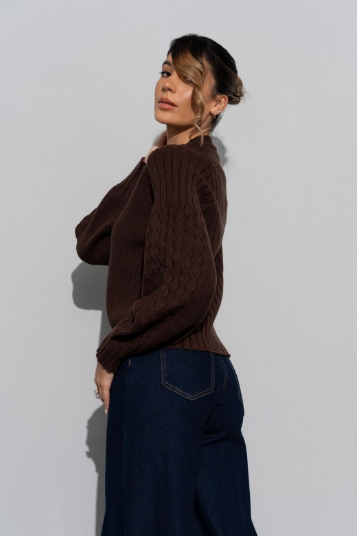 Crdigan de punto con mangas trabajadas