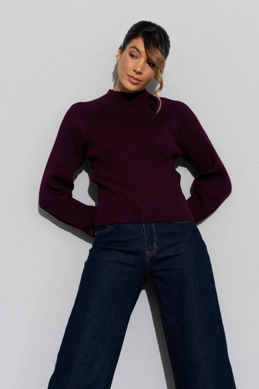 Camisola de malha canelada com botão forrado Camisola de malha canelada com botão forrado