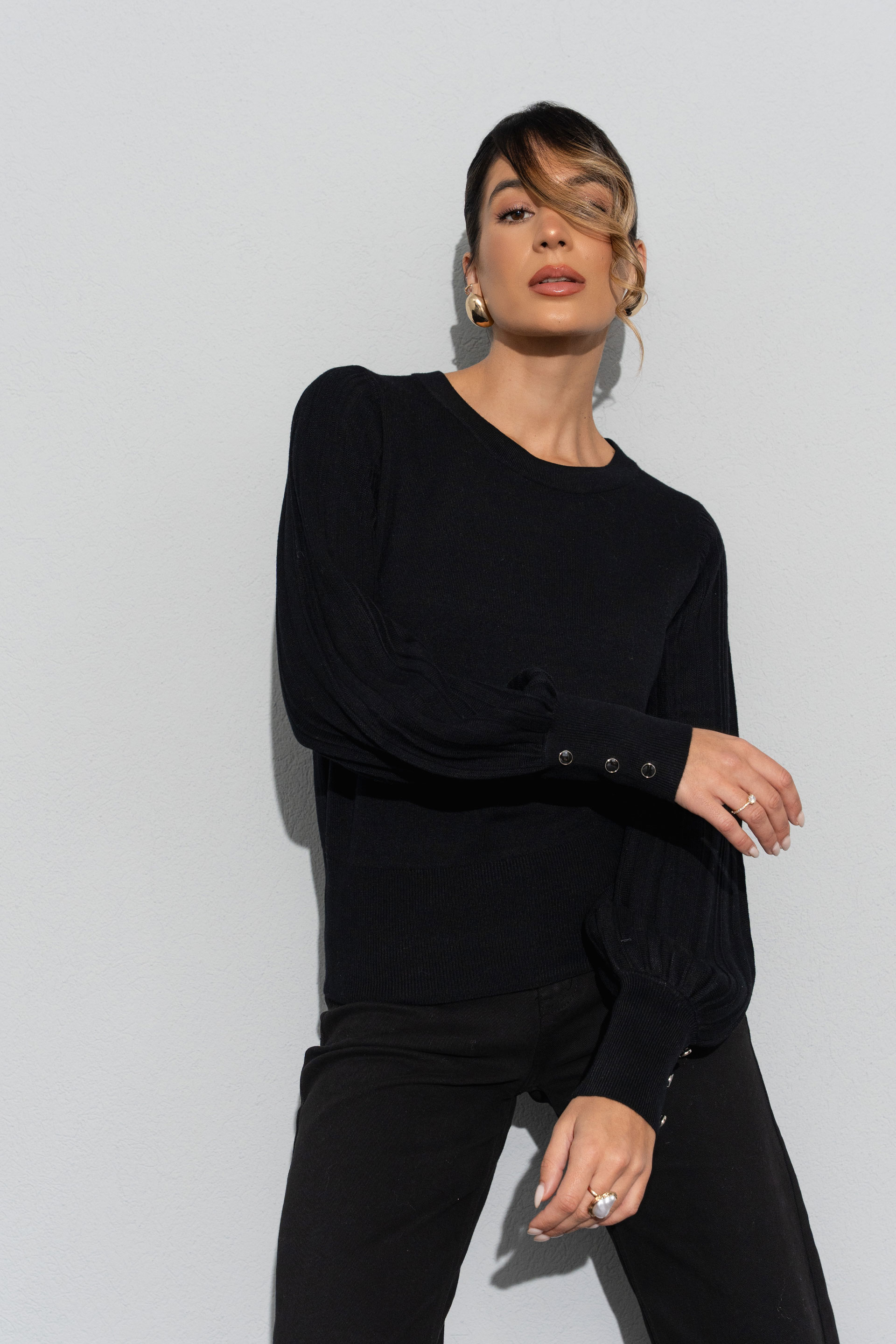 Jersey de punto con mangas abullonadas