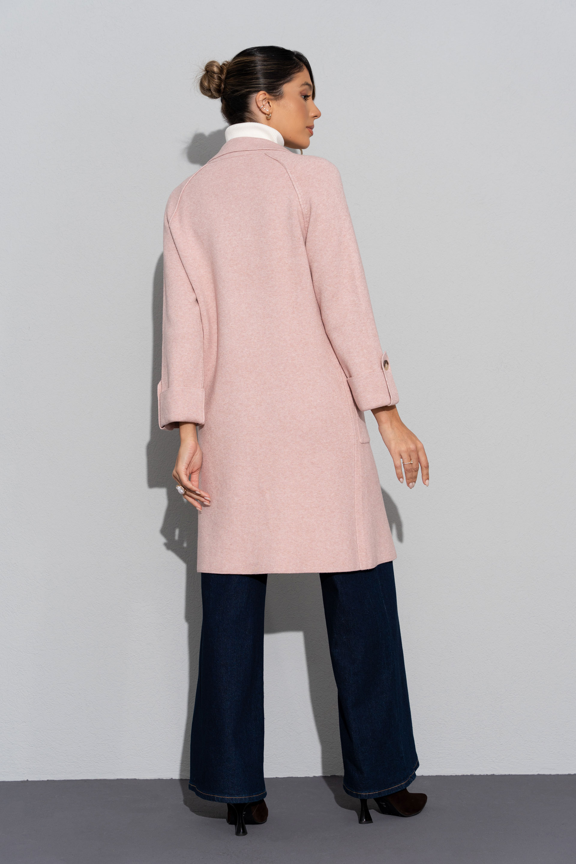 Long knit coat with front pockets