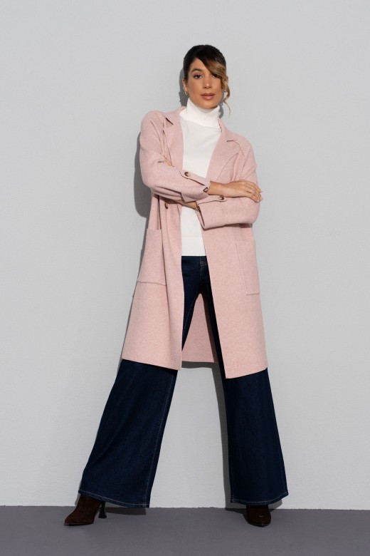 Long knit coat with front pockets Long knit coat with front pockets