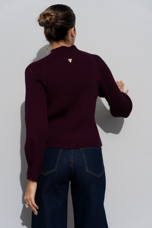 Camisola de malha canelada com botão forrado Camisola de malha canelada com botão forrado