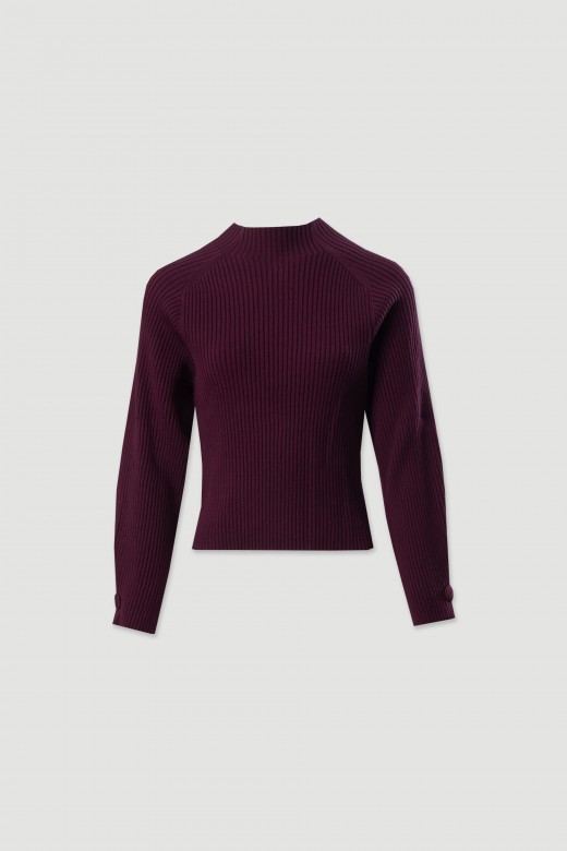 Camisola de malha canelada com botão forrado Camisola de malha canelada com botão forrado