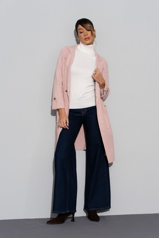 Long knit coat with front pockets