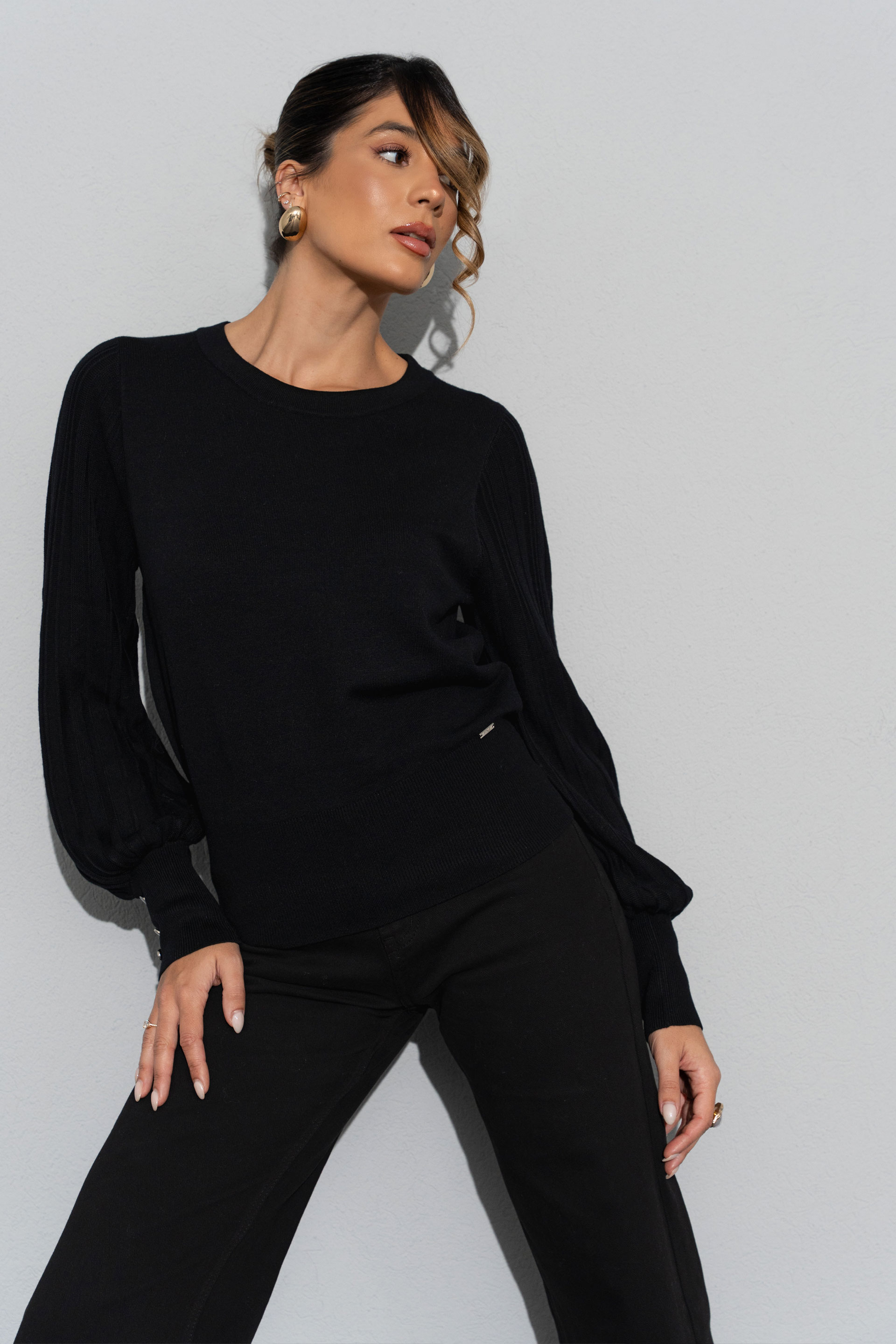 Jersey de punto con mangas abullonadas