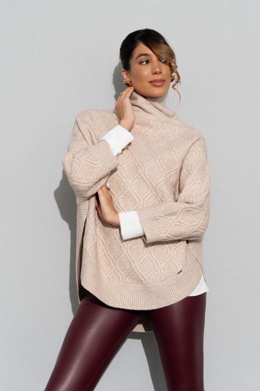 Textured knit cape with crossed collar Textured knit cape with crossed collar