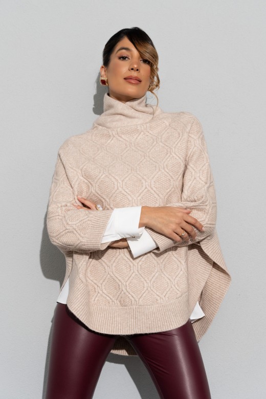 Textured knit cape with crossed collar Textured knit cape with crossed collar