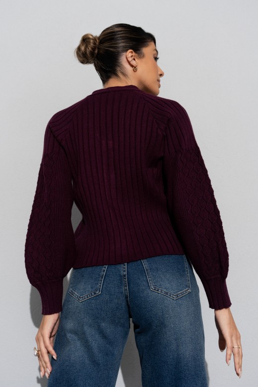 Knit cardigan with textured sleeves Knit cardigan with textured sleeves