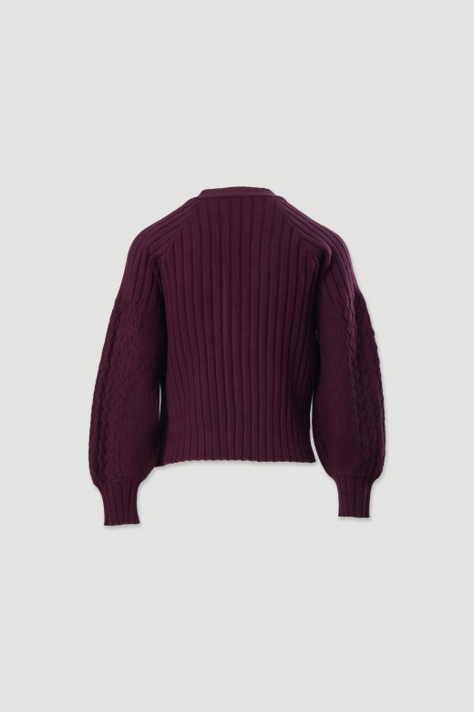 Knit cardigan with textured sleeves