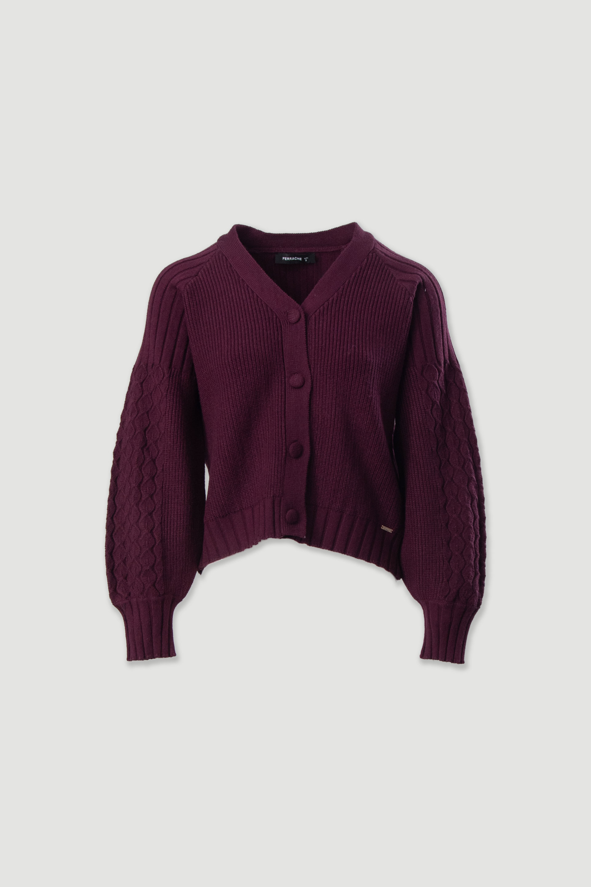 Knit cardigan with textured sleeves