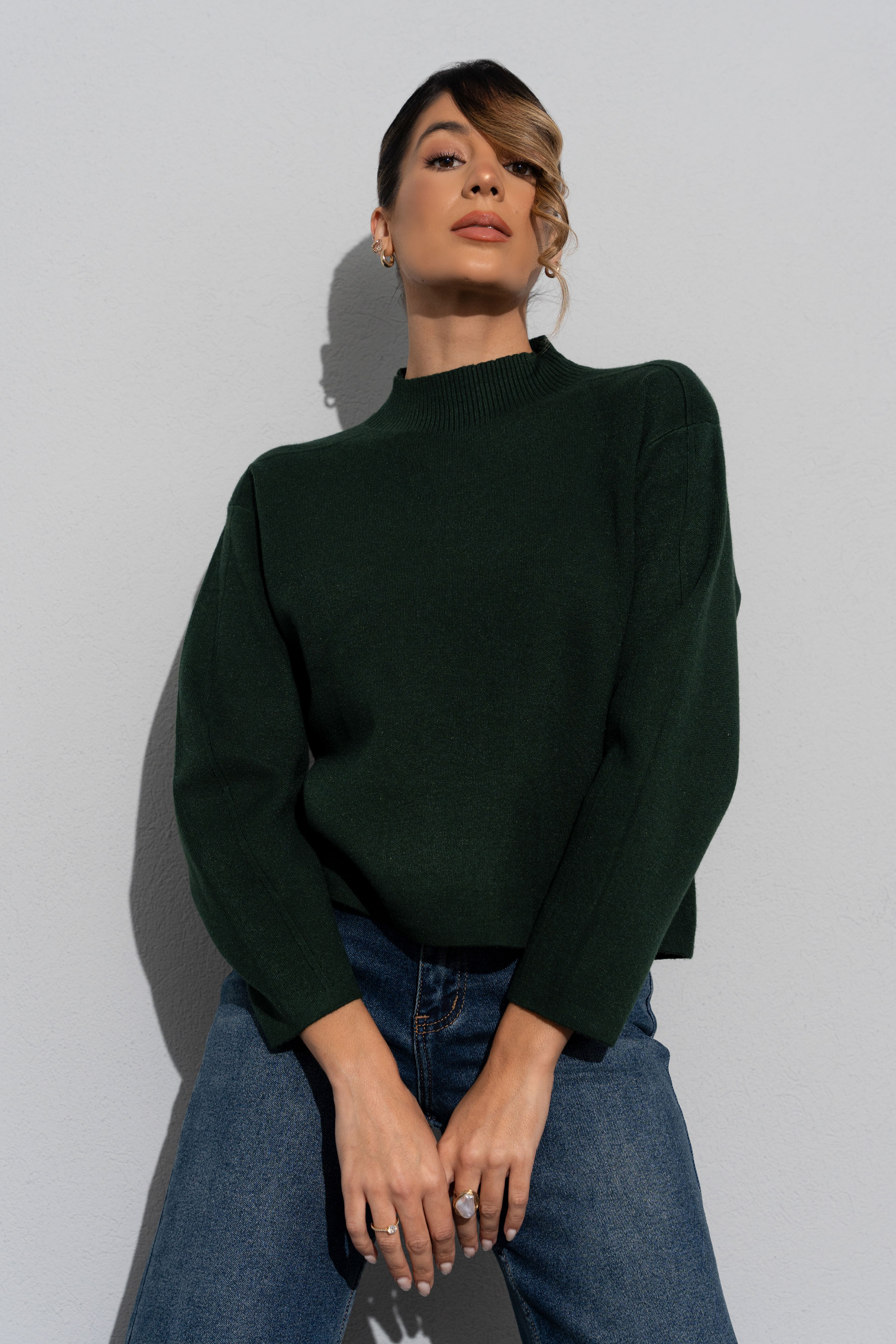 Dropped-shoulder knit sweater