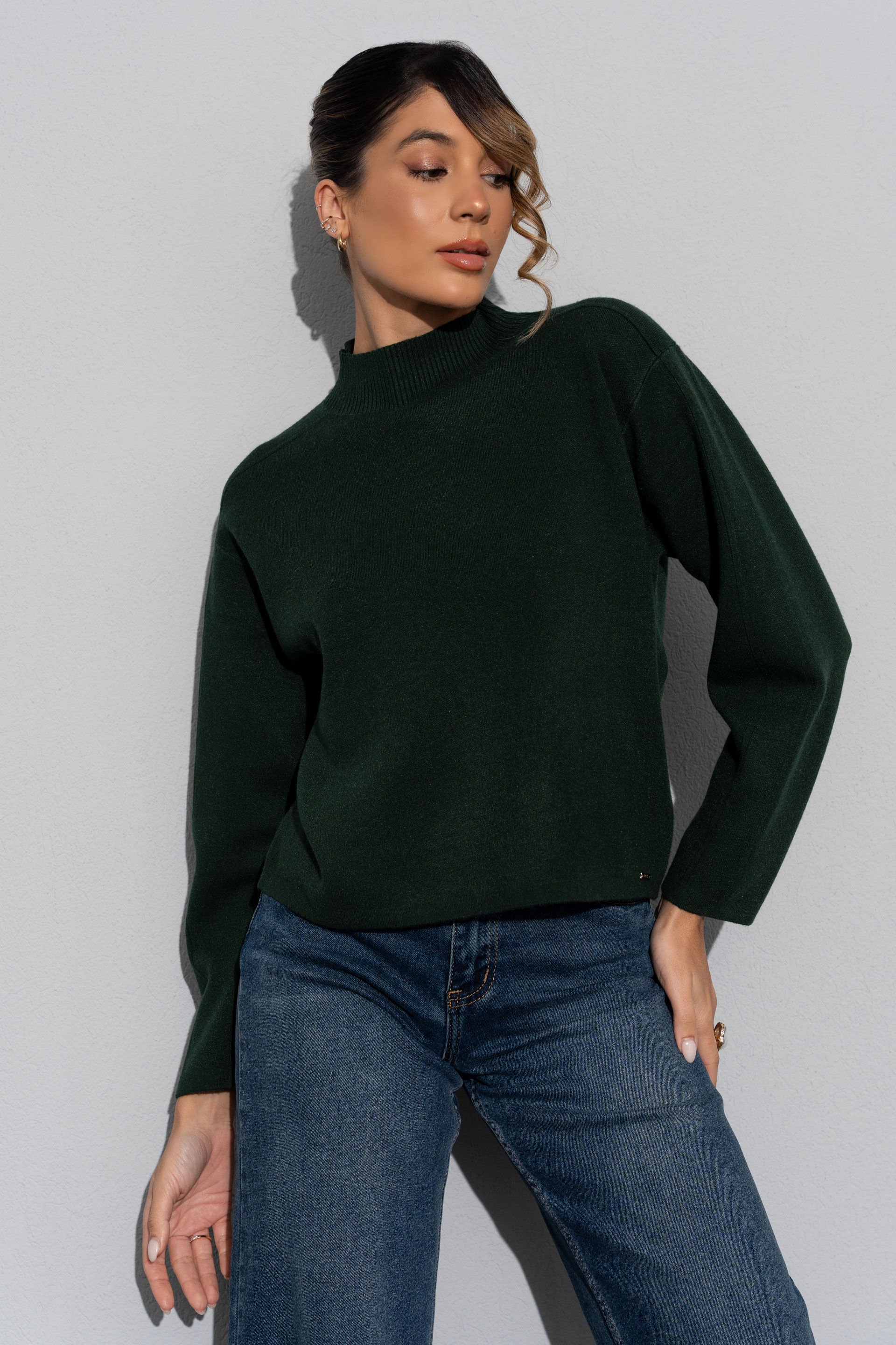 Dropped-shoulder knit sweater