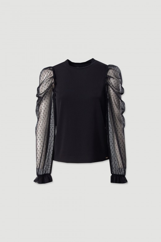 Blouse with plumetis tulle sleeves