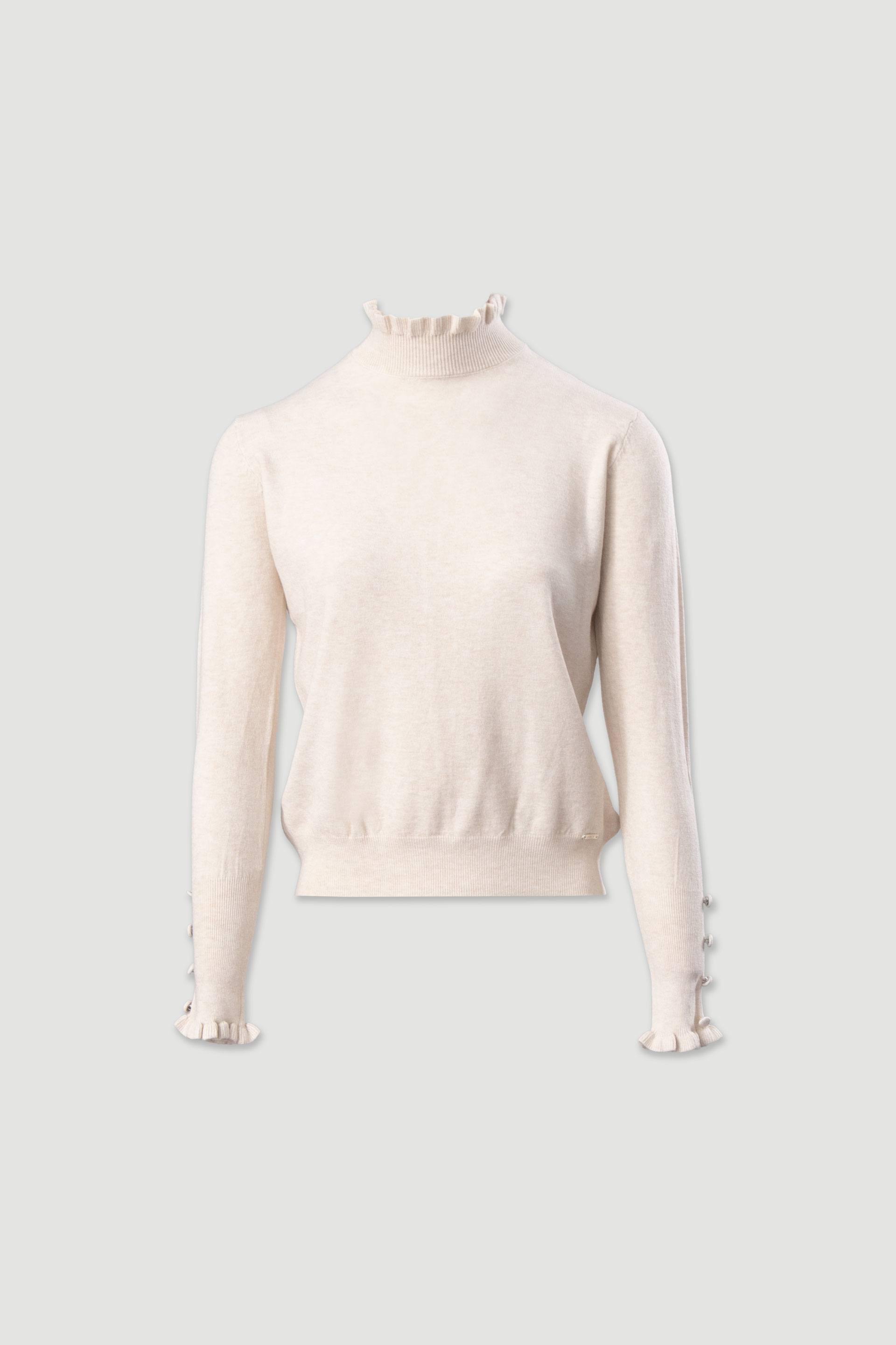 Knit sweater with wavy collar and buttons