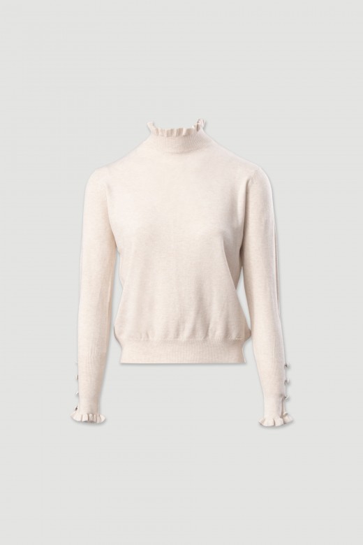 Knit sweater with wavy collar and buttons