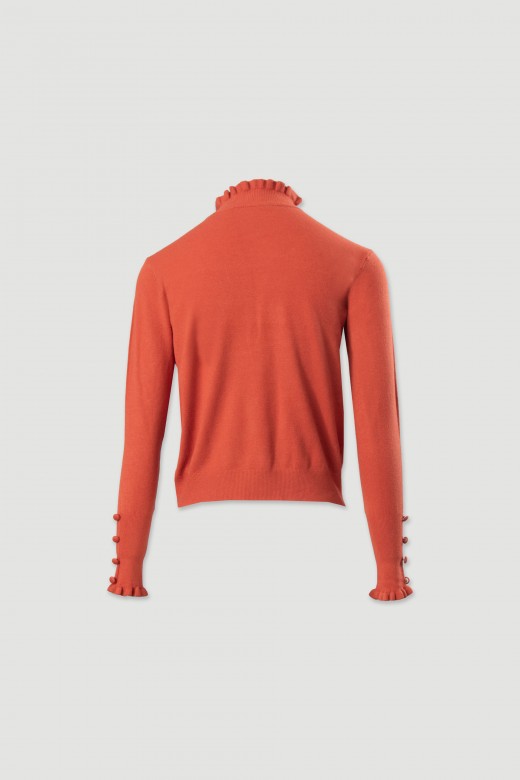 Knit sweater with wavy collar and buttons