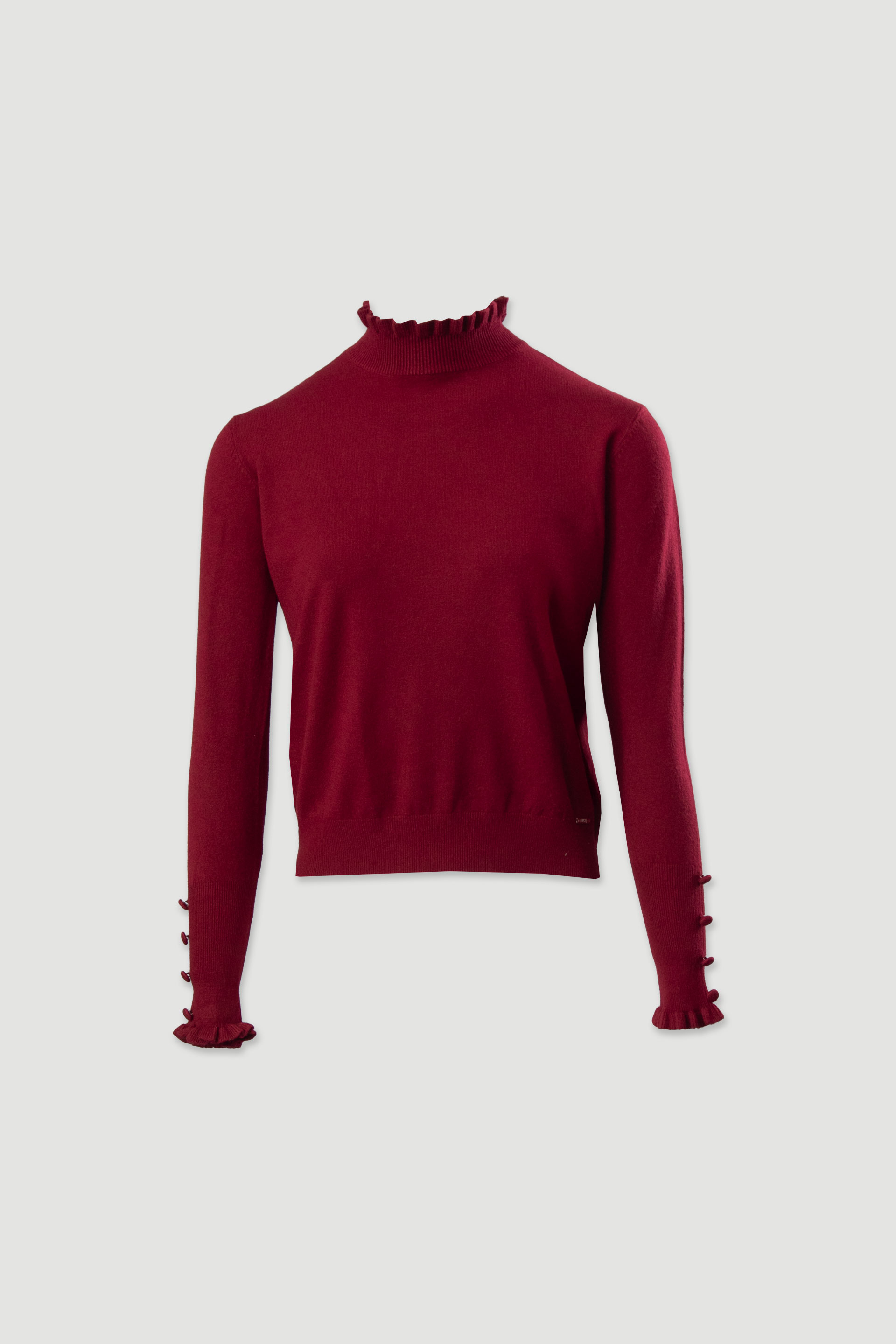 Knit sweater with wavy collar and buttons