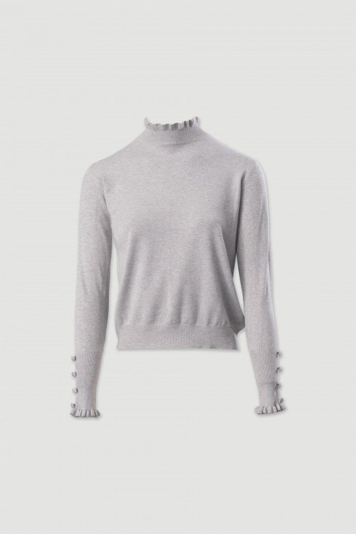 Knit sweater with wavy collar and buttons Knit sweater with wavy collar and buttons